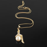 New Fashion 18k Yellow Gold Plated Simulated Pearl Girl Clear Austrian Crystal Necklace Earring Chain Jewelry Set