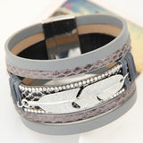 New Fashion Alloy Feather Leaves Wide Magnetic Leather bracelets & bangles Multilayer Bracelets Jewelry for Women Men Gift