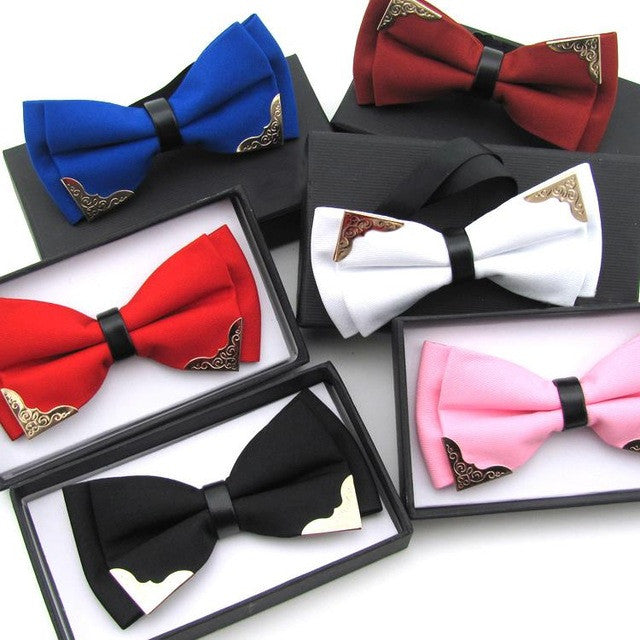 New Fashion Boutique Metal Head Bow Ties For Groom Men Women Butterfly Solid Bowtie Classic Gravata Cravat