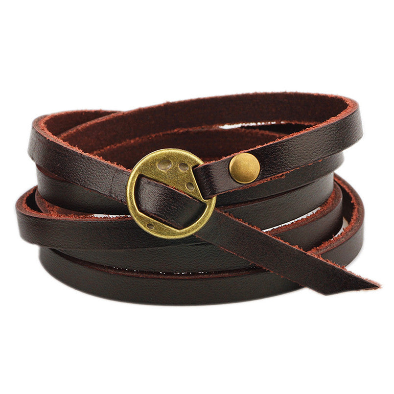 New Fashion Brown Genuine Leather Wrap Bracelet Multilayer Bracelets bangles for Women/Men erkek bileklik