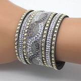 New Fashion Charm Women Leather Bracelets Personality Printed Pave Setting Rhinestone Bracelet