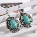 New Fashion European Bohemian Turquoise Earrings Exaggerated Carving Out Metal Big Pendant Earrings For Women