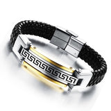 New Fashion Fine Jewelry Men Great Wall Leather Stainless Steel Bracelets Vintage Bangles Male Accessories 