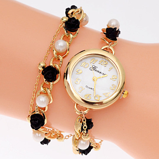 New Fashion Geneva Brand Women Bracelet Watches Luxury Pearl Chain Women Wristwatches