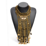 New Fashion Hot sale Multilayer Vintage Necklace Gold Tassel Coin Choker Statement Long Necklaces Pendants Collar For Women
