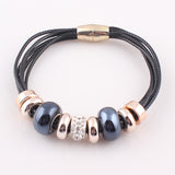 New Fashion Jewelry 6 Leather Wrap Bracelet Bangle with Europe Beads Charms Magnetic Clasp Bracelet 
