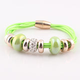 New Fashion Jewelry 6 Leather Wrap Bracelet Bangle with Europe Beads Charms Magnetic Clasp Bracelet 