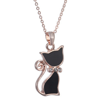 New Fashion Lovely Black/White Cat Necklace Bowknot Necklace Animal Pendants For Women For Gift