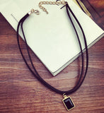 New Fashion Multilayer Black Imitation Leather Choker Necklace Gothic Chain Charm Gem Pendant Vintage Jewelry 