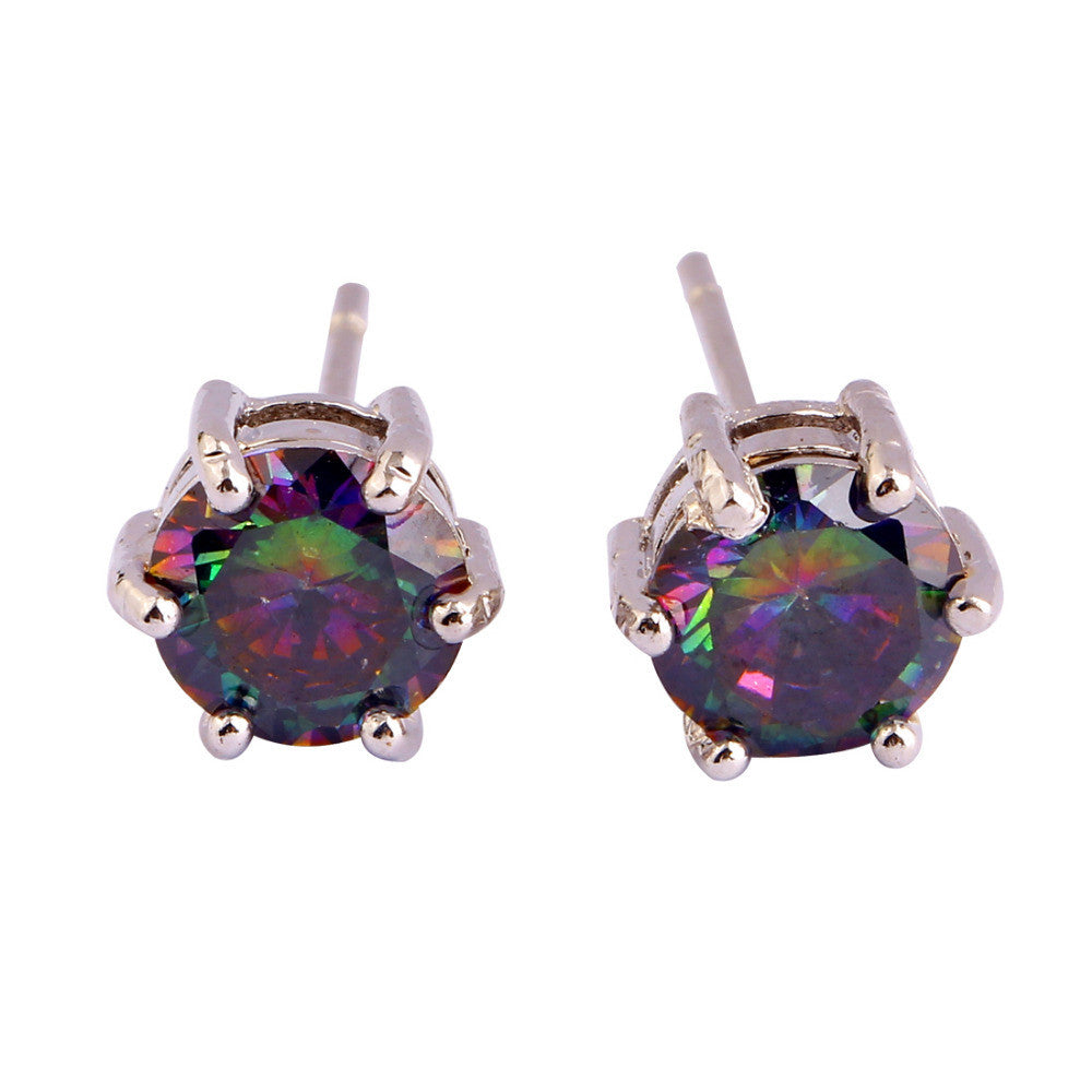 New Fashion Mysterious Round Cut Rainbow Topaz Jewelry Silver Women Stud Earrings Nobby Style