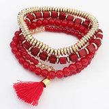 New Fashion Personalized Bohemian Ethnic Style Multilayer Beaded Tassel Elastic Charm Bracelets cuir Jewelry for Women Men