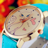 New Fashion Relogio Women Watch Ladies Vintage Flower Watch Cat Leather Quartz Clock Casual Dress Reloj