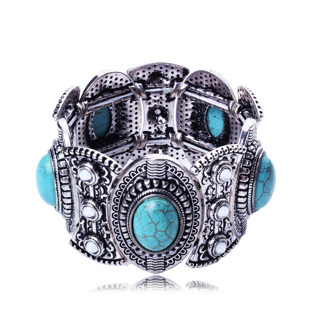 New Fashion Silver Plated Jewelry Unisex Vintage Turquoise Bracelet&Bangle Each With 5 Turquoise Decoration 