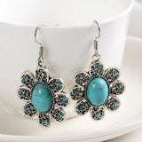 New Fashion Simple Geometric flower blue gem Bohemia Retro big Turquoise earrings for women flower long earring