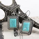 New Fashion Simple Geometric square blue gem Bohemia Retro big Turquoise earrings for women Drop Earring 