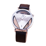 New Fashion Trendy High quality Inverted Triangle Women dress watch Rounded Wristwatches for unisex men leather strap watch