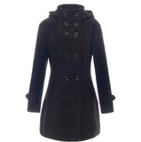 New Fashion Winter Wool Coat Women Coat Women's Slim Long Blend Hooded Collor Double Breasted Coat Outerwear