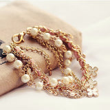 new Hot 1pc Fashion Four Leaf Clover Leather Rope Chain Pearl Bracelet Jewelry
