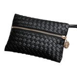 New Hot Fashion Women Leather Satchel Handbag Woven Clutch Zip Wallet Evening Bag