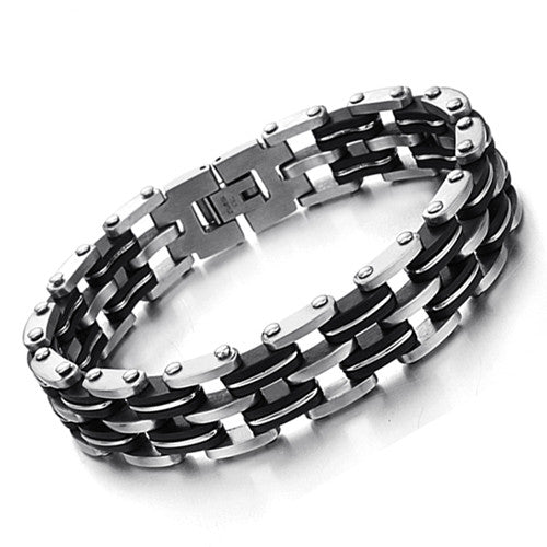 New Hot Sale Fashion Fine Jewelry Men's Silver Black 316 Titanium Steel Silicone Bracelets For Men