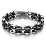 New Hot Sale Fashion Fine Jewelry Men's Silver Black 316 Titanium Steel Silicone Bracelets For Men 