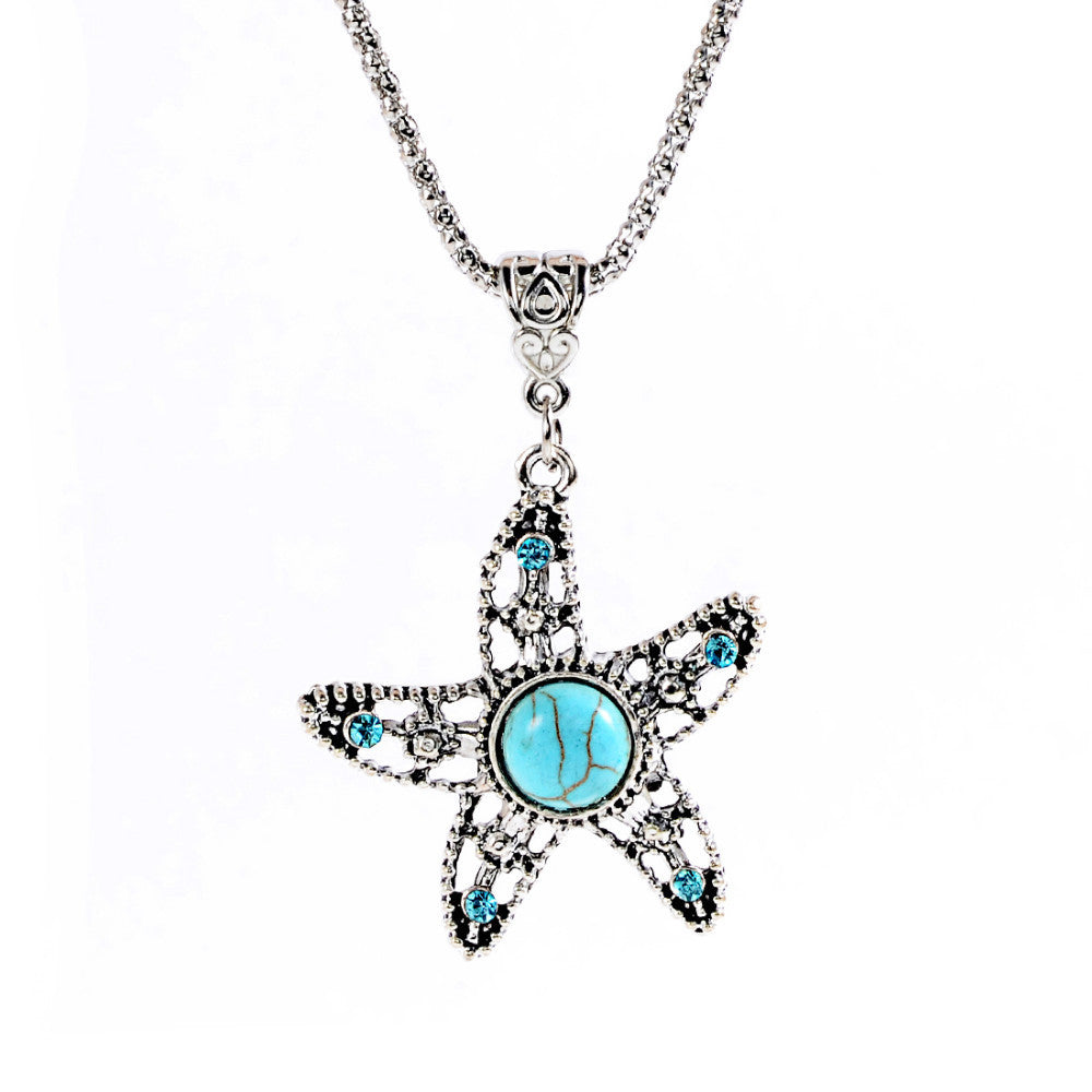 New Hot Summer Jewelry New Bullet Natural Green Crystal Star Necklaces For Women Turquoise Gems Pendant Necklace