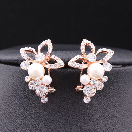New Jewelry 18K Rose Gold Plated Crystal Rhinestone Pearl Flower Grape Stud Earrings High Quality 