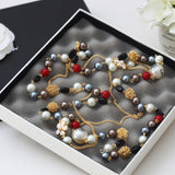 New Koran Style Colorful Beads Fashion Simulated Pearl Jewelry Long Flower Necklace For Women Sweater Chain 