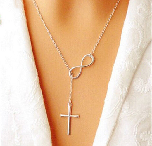 Lovely Chic Infinity Cross Long Silver Chain Pendant Fashion Necklaces For Women Jewelry Gift