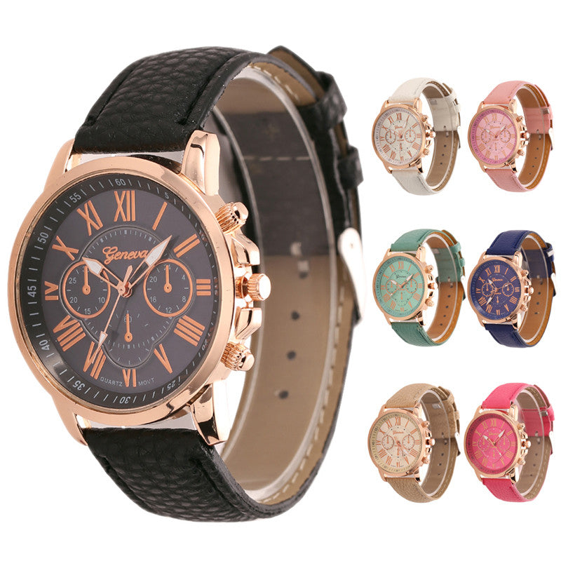 New Luxury Bracelet Geneva Roman Faux Leather Analog Quartz Wristwatch