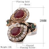 New Luxury Ruby Jewelry Vintage Turquoise Ring For Women Plating Silver And Gold Mosaic Oval Resin Party Anel