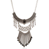 New Luxury Vintage Silver Multilayer Tassel Crystal Pendant Maxi Necklaces Women Big Gypsy Choker Statement Necklace