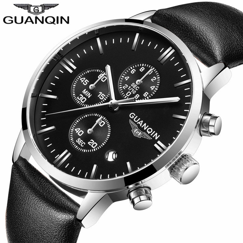 New Men's Watches New Fashion Luxury Top Brand GUANQIN Chronograph Male Dress Leather Belt Sports Clock Quartz Wrist Watches