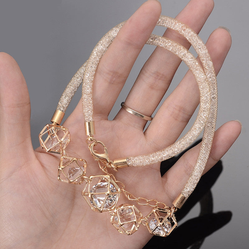 New Mesh Stardust Crystal Pendant Necklaces Women Summer Style Gold Plated Fashion Choker Necklace Statement Collier Femme