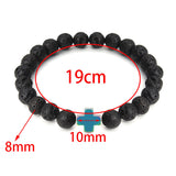 New Natural Black Lava Stone Beads Bracelet Fashion Men Hematite Beaded Cross Charm Bracelets Yoga Jewelry 