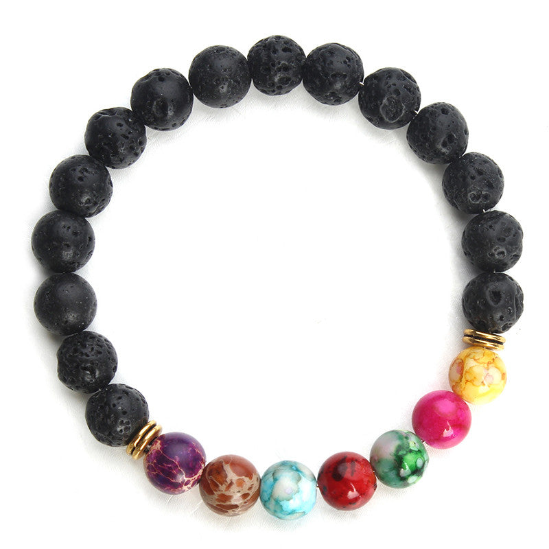 New Natural Black Lava Stone Bracelets 7 Reiki Chakra Healing Balance Beads Bracelet for Men Women Stretch Yoga Jewelry