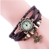 New Original Women dress Leather Vintage Watches ladies Bracelet Wristwatch butterfly Pendant Casual watch clock hours