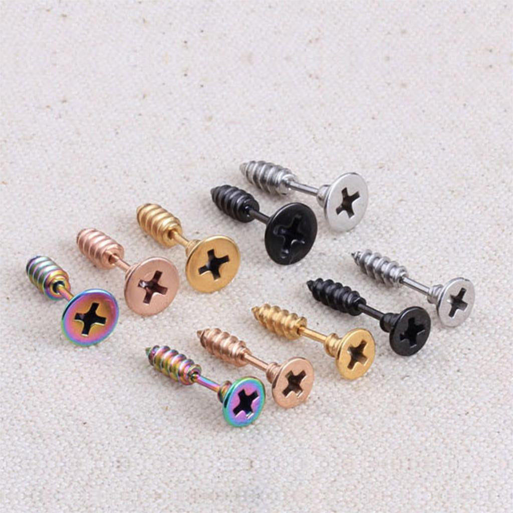 New Punk Stud Earrings Fashion Screw Silver Plated Black Earrings Classic Golden Summer Style Earrings for Party-3Pairs