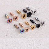 New Punk Stud Earrings Fashion Screw Silver Plated Black Earrings Classic Golden Summer Style Earrings for Party