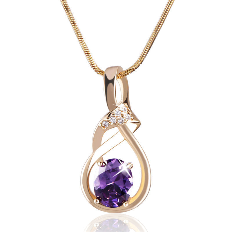 New Purple Crystal Wedding Jewelry for Women 18K Gold Plated Luxury Brand Statement Zirconia Pendant Necklace