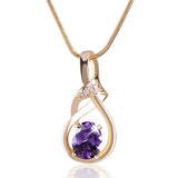New Purple Crystal Wedding Jewelry for Women 18K Gold Plated Luxury Brand Statement Zirconia Pendant Necklace 