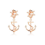 New Rudder Anchor Stud Earrings Gold Plated Front and Back Double Sided Earrings for Women