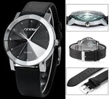 New SINOBI Watch Luxury Brand Diamond Crystal Silver Case Elegant Men Quartz Wrist Gift Dress Men's Leather Strap Watches