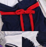 New Sexy Stripe Plus Size Padded Navy Blue Halter Skirt Swimwear Women One Piece Swimsuit Beachwear Bathing Suit