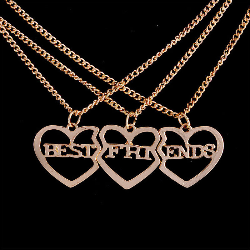 New Style Broken 3 Parts Gold Plated Heart Pendant Necklace Best Friend Letters Necklace Fine Jewelry Friends Party Gift