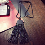 New Style Leather Pendant Black Long Tassel Multi Layer Necklace Gold for Women Jewelry