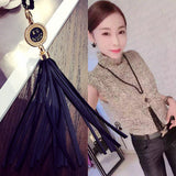 New Style Leather Pendant Black Long Tassel Multi Layer Necklace Gold for Women Jewelry