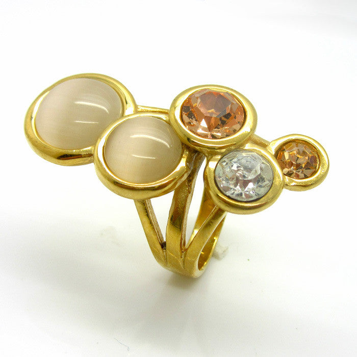 New Style Pink/Blue/White Round Opal Ring 18 k Gold Plated High-grade Fashion Delicate And Charming Woman Rings