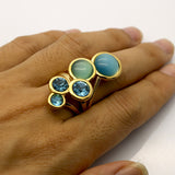 New Style Pink/Blue/White Round Opal Ring 18 k Gold Plated High-grade Fashion Delicate And Charming Woman Rings 