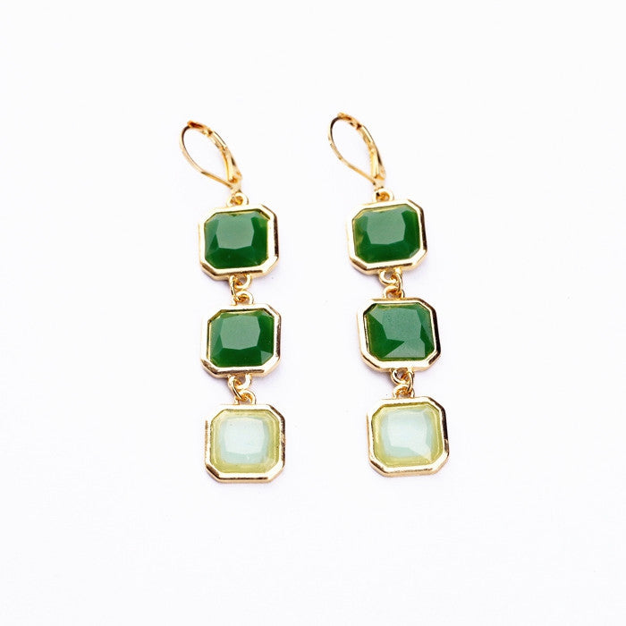 New Styles Fashion Jewelry Long Earrings Light Green Square Pendant Earrings Christmas Gifts
